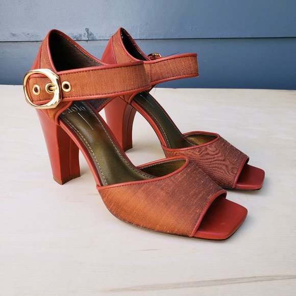 Paolo Shoes - Linea Paolo Orange Moire Open Toe Heels - 8M